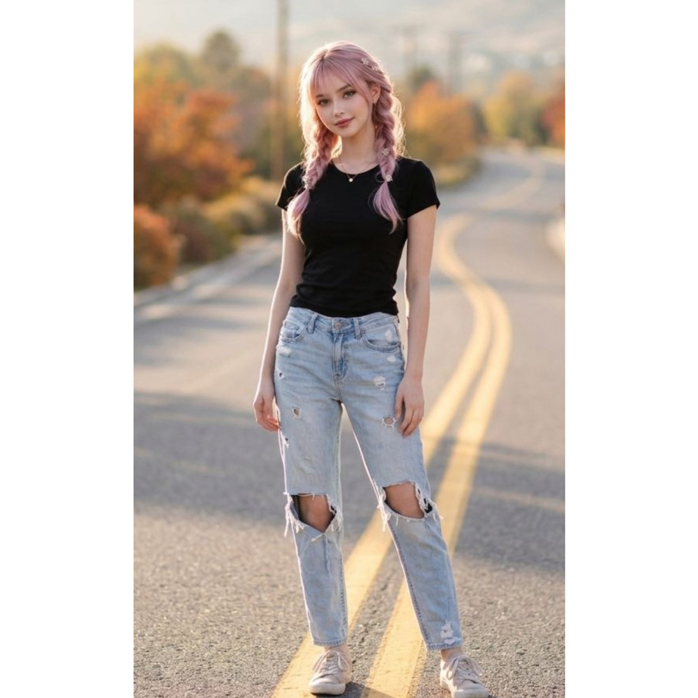 BY REWASH Vintage 90s Grunge Light Blue High Rise Distressed Mom Jeans 26in sz1